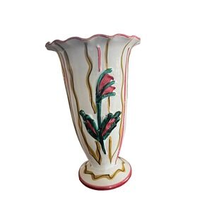 Vintage Guildcraft Hand Painted Pottery Free Form 8.5 Inch Vase Made in Italy